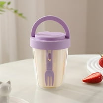XYRSRUW Leachable Fruit Cup, Portable Snack Container with Fork, Travel Fruit Holder, Leak-proof Salad Storage Box(Purple)