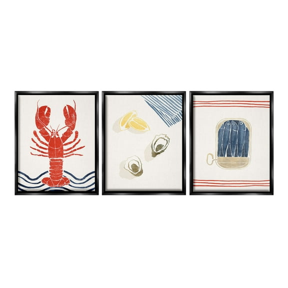 Stupell Industries Abstract Ocean Life Animals & Insects Painting Black Floater Framed Canvas Art Print Wall Art, 17 x 21, Set of 3