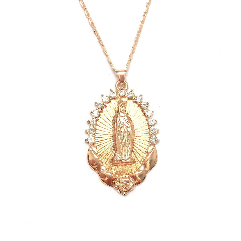 Holy Virgin Mary Pendant Necklace Religion Dainty Golden Christian