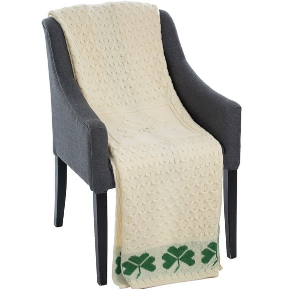 SAOL Shamrock Aran Throw 100% Soft Merino Wool Irish Blanket Cable Honeycomb Knit 58" x 40" Made in Ireland