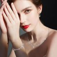 thumbnail image 4 of Silver Jewelry Sets for Women Rhinestone Necklace Dangle Earrings Bracelet Set Bridal Wedding Jewelry Sets for Brides Bridemaid Prom Costume Accessories Jewelry, 4 of 7