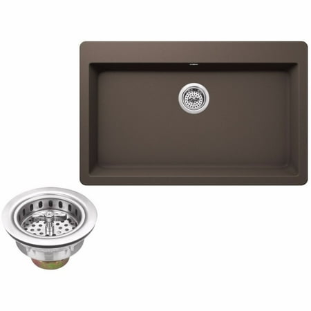 Drop In Single Bowl - Cahaba CA344SB33-M Quartz Topmount / Drop In Single Bowl Kitchen Sink, 33” x 20 7/8” with Twist and Lock Strainer