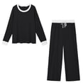 thumbnail image 6 of Fantaslook Color Block Pajamas for Women Crew Neck Tops Long Loungewear Pants Spliced 2 Piece Outfits Sets with Pockets, 6 of 10