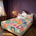 thumbnail image 3 of Homewish Cartoon Sun and Moon Bed Sheets for Kids, Colorful Patchwork Full Size Sheets, 4pcs, 1 Flat Sheet, 1 Fitted Sheet and 2 Pillowcases, 3 of 6