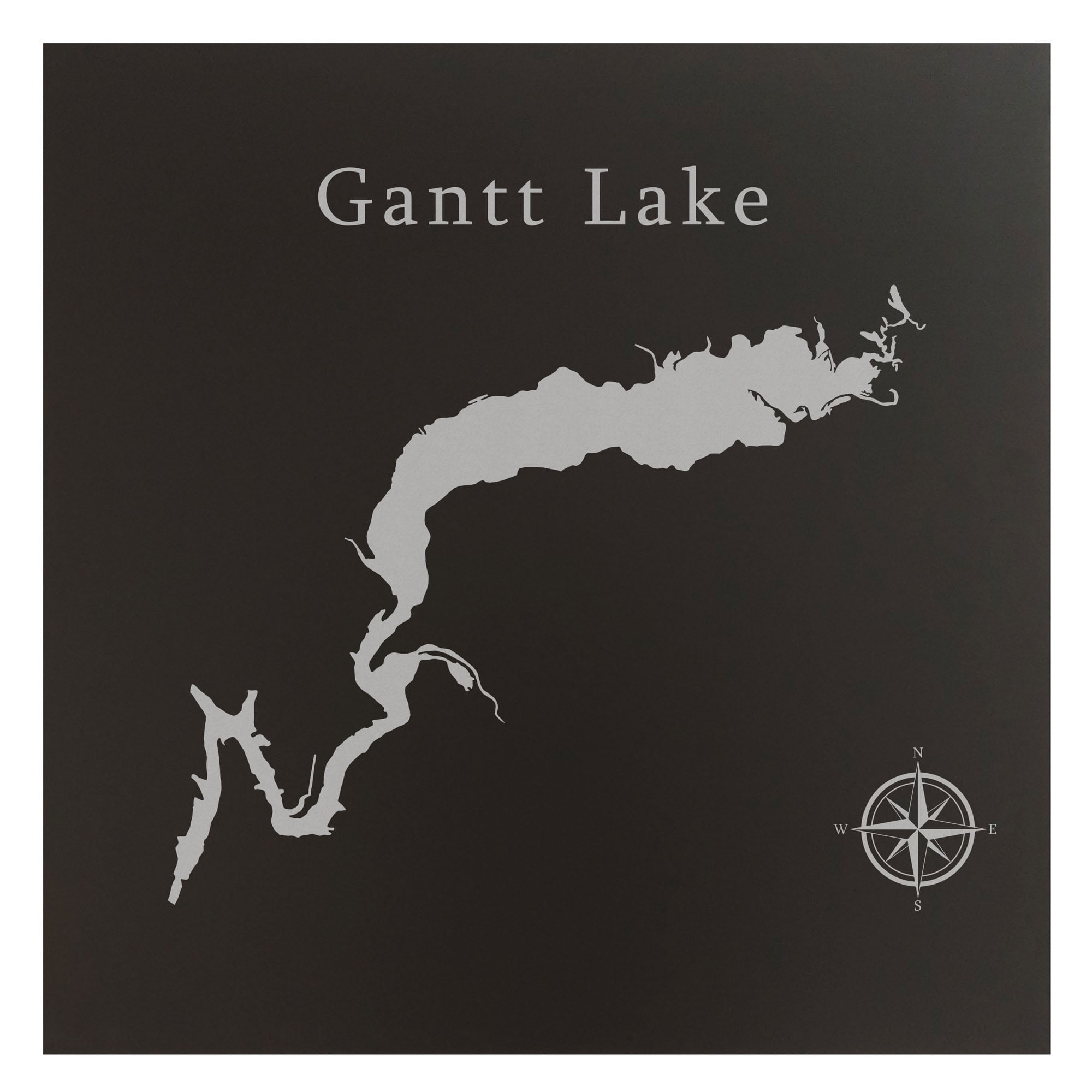 Gantt Lake Map 24x24" Black Metal Wall Art Office Decor Gift Engraved