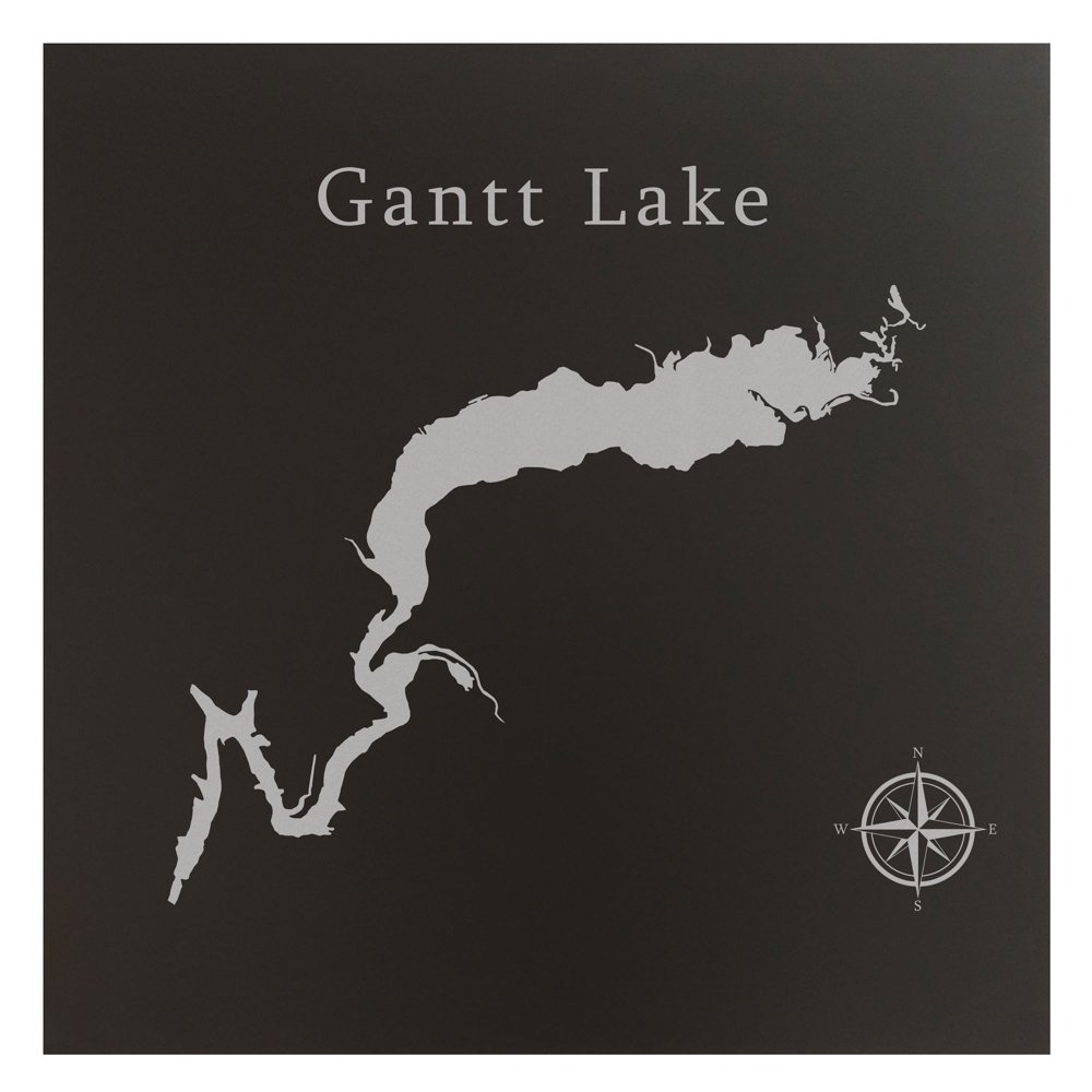 Gantt Lake Map 24x24" Black Metal Wall Art Office Decor Gift Engraved