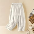 thumbnail image 5 of hotojiny Women's Capri Pants Flowy Elastic Waist Linen Pants Pleated Cinch Bottom Loose Casual Cropped Trouser with Pockets, 5 of 7