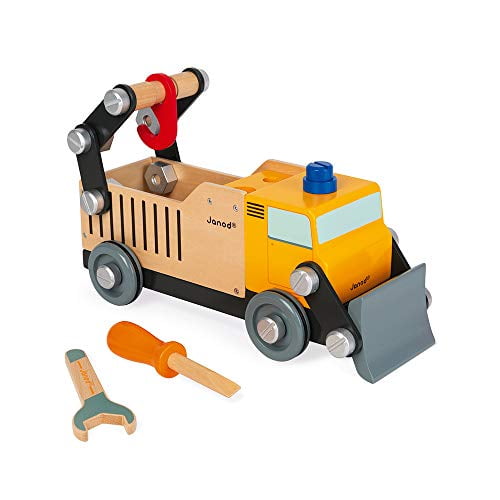 Janod - Camion de Construction en Bois pour Enfants - Jouet de Construction - Enseigne les Compétences Motrices Fines et l'Imagination - Certifié FSC - à Partir de 3 Ans, J06470