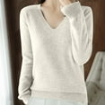 thumbnail image 4 of Sevevn Women's Solid Color Knitted Sweater Long Sleeved V-Neck Fashionable Top Beige XXL Great Gifts for Less, 4 of 7