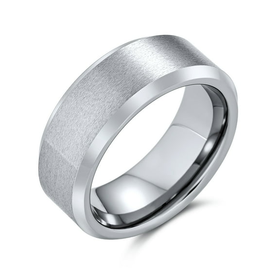 Bling Jewelry Mens 8MM Titanium Wedding Band Ring Beveled Edge Matte Brushed Finish Comfort Fit