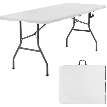 Folding Tables Plastic 6ft Half Portable Foldable Table for for Parties Wedding BBQ Camping, White 6 FT