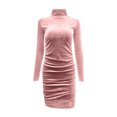 thumbnail image 4 of gakvbuo Fall Dresses for Women Fashion Women'S Casual Long Sleeve Solid Ladies Golden Velvet Half High Collar Slim Dress, 4 of 9