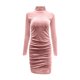 thumbnail image 4 of Moda mujer casual manga larga sólido damas retro terciopelo dorado medio cuello alto vestido delgado Fridja NMB843, 4 of 9