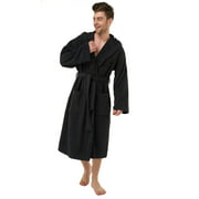 Heavy Mens 3.5lb Black Hooded Terry Cloth Bathrobe. XXL Full Length 100% Turkish Cotton