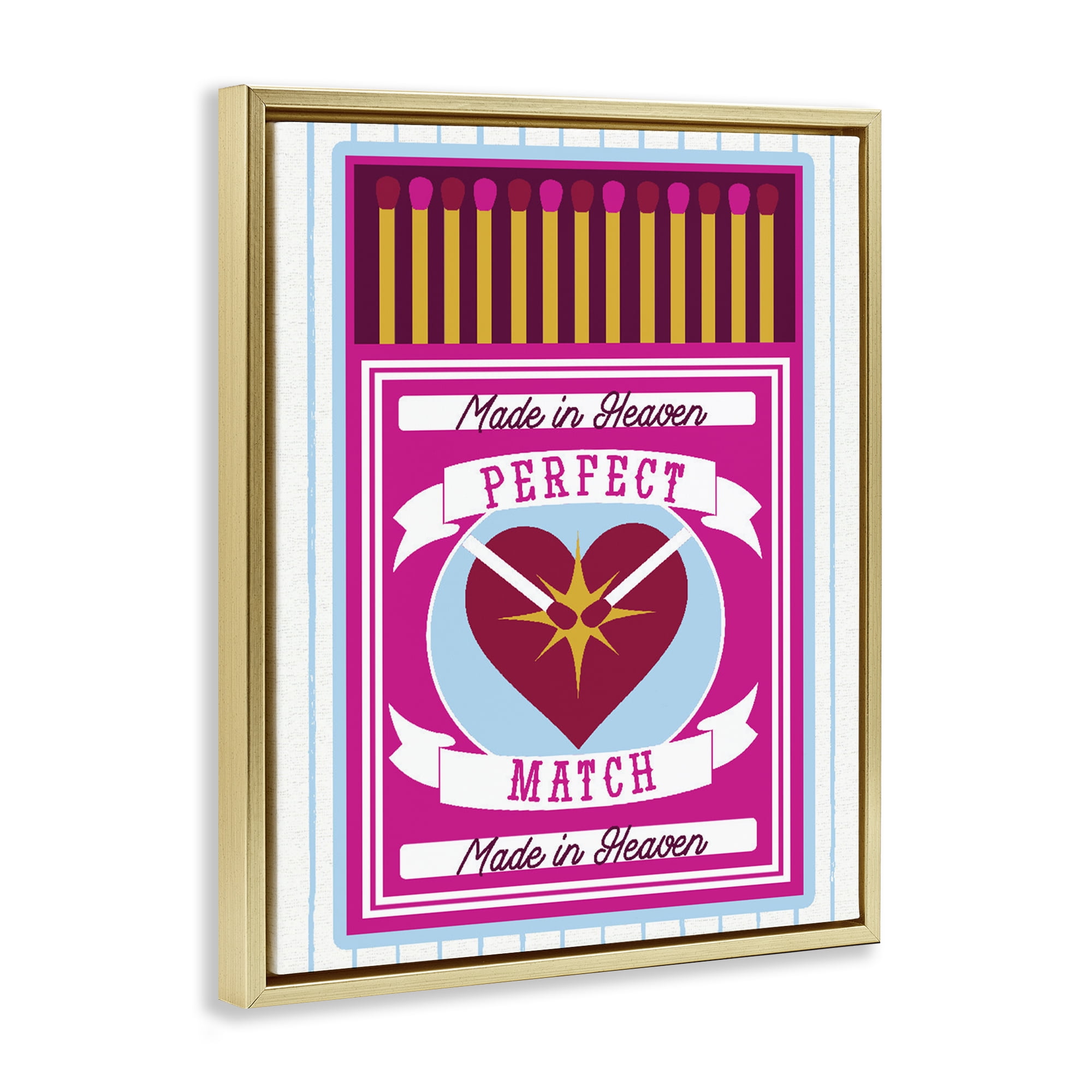 Stupell Industries Perfect Match Made In Heaven Gold Framed Floater Canvas Wall Art, design by Lil' Rue