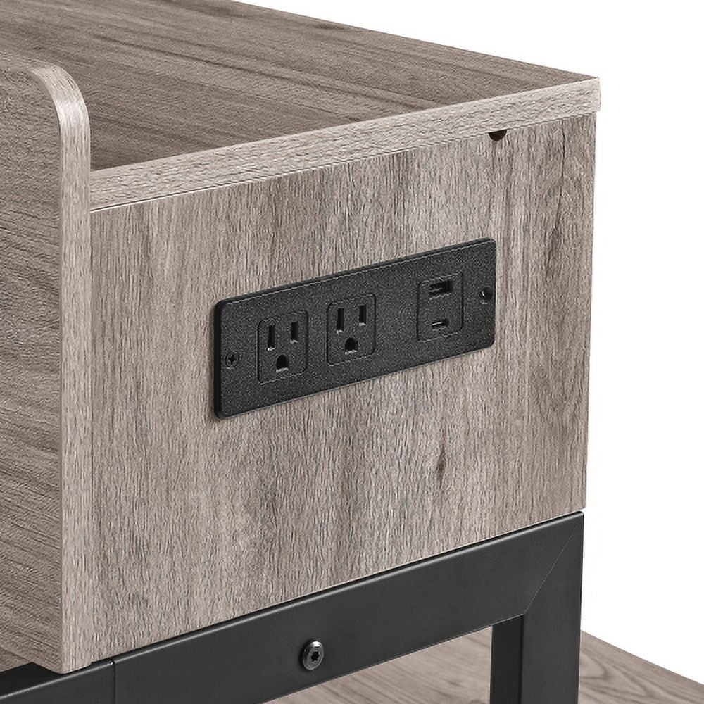 4 Piece Bar Table Set with Power Outlet and LED Light, Counter Height Table with 3 Stools,Industrial Style Console Table Set for Living Room, Dining Room, Game Room,Gray