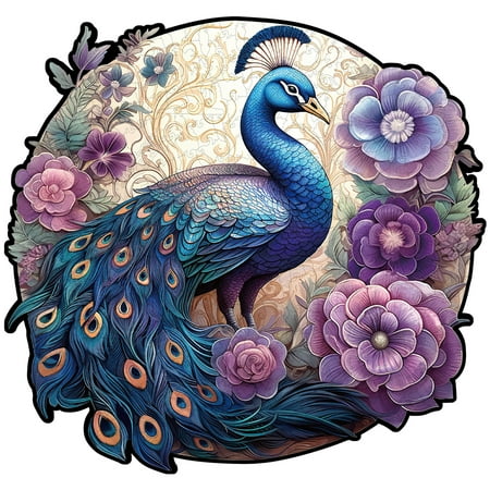 HiiKaa Wooden Puzzles Jigsaw,Beautiful Peacock Puzzle Gift for Adults and Kids,Unique Jigsaw Pieces 323 pcs,S Size