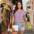 thumbnail image 3 of TACVASEN Women's T-Shirts UPF 50+ Sun Protection Short Sleeve Yoga V-Neck Shirts Gray Purple S, 3 of 7