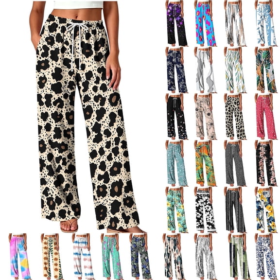 Yertdoel Pajama Pants Women Unisex Fashion Printed Elastic Waist Wide Leg Casual Sleep Pants Drawstring Comfy Lounge Bottoms with Pockets