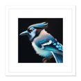 thumbnail image 1 of Blue Jay Bird Perched Acrylic Paint on Black Paper Portrait Square Wooden Framed Wall Art Print Picture 8X8 Inch, 1 of 4