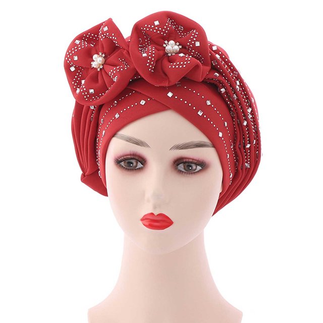 Bucket Hats Fashion Women Beading Braid Hat Muslim Ruffle Cancer Wrap Cap Sleep Caps Satin Lined Hair Bonnets Bucket Hats