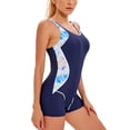 thumbnail image 4 of Traje de baño de una pieza para mujer, cuello en U, ahuecado, teñido anudado, costura, traje de baño con almohadilla en el pecho, azul purpúreo S, 4 of 8