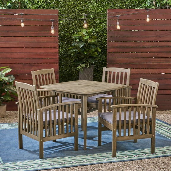 Noble House Casa 5 Piece Wooden Square Patio Dining Set in Gray
