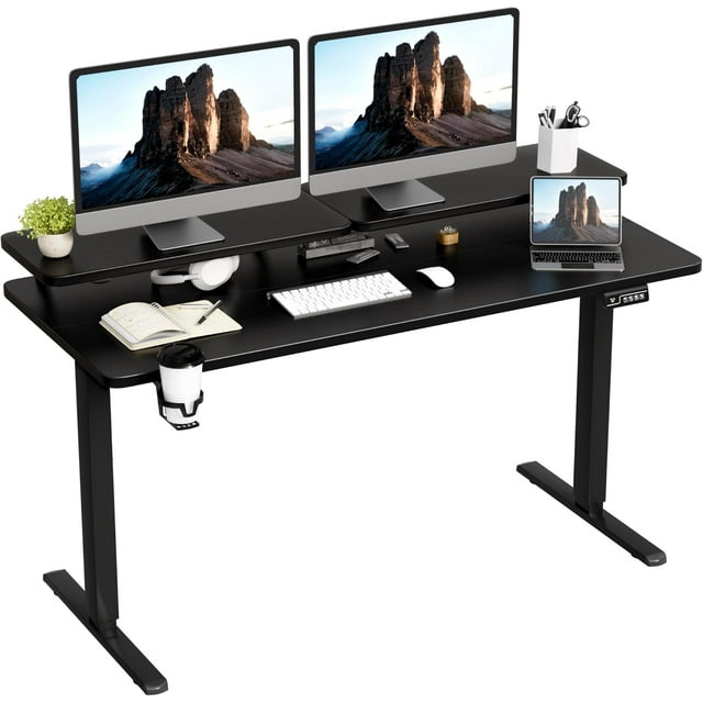 Homall Electric Standing Desk with Monitor Stand - 55 x 24 Inch Height Adjustable Home Office Computer Desk,Black