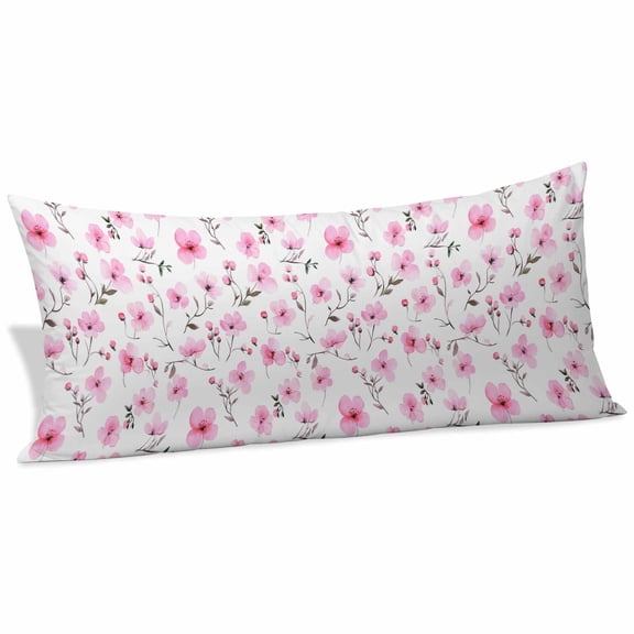 Pink Spring Floral Body Pillow Covers 20"x60", Summer Botanical Elegant Soft Brushed Microfiber Breathable Throw Pillow Covers, Decorative Pillowcase with Zipper for Couch Sofa Bedroom Living Room