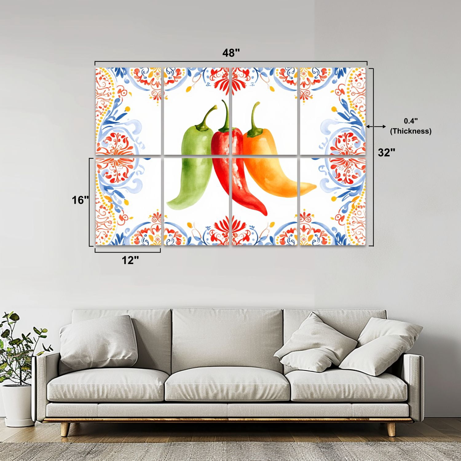 8 Pack Art Acoustic Panels Sound Absorbing Watercolor Chili Peppers Decorative Soundproof Wall Panels Self Adhesive for Nursery Game Room Bedroom 48"x32"