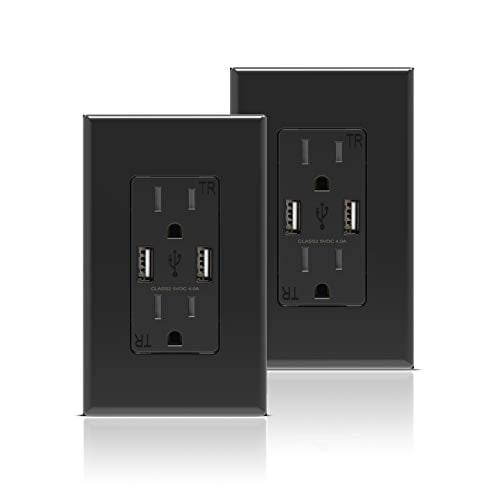 2 Packs Dual USB Charger 2 Outlet with HIGH SPEED In-Wall 15A Receptacle Socket 
