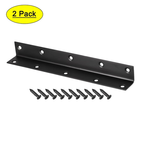Uxcell L Shape 25x25x200mm Black Corner Brace Angle Bracket 2 Pack