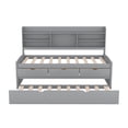 thumbnail image 3 of Twin Size Wooden Captain Bed with Built-in Bookshelves,Solid Wood Platform Bed Frame with Three Storage Drawers and Trundle,Light Grey, 3 of 9