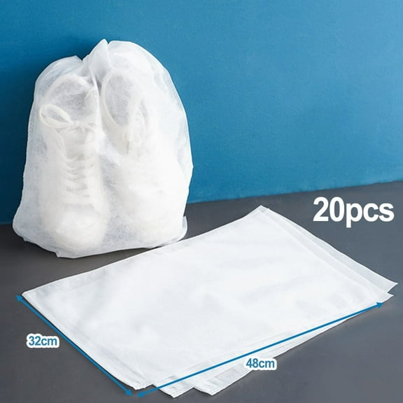 LITTLE HOME 20 Pack Non-Woven Drawstring Shoe Bags, Large Travel Storage Organizers, Dust-Proof Portable Pouches for High Heels Boots Clothes, White, 32x38cm/12.6x15 Inch