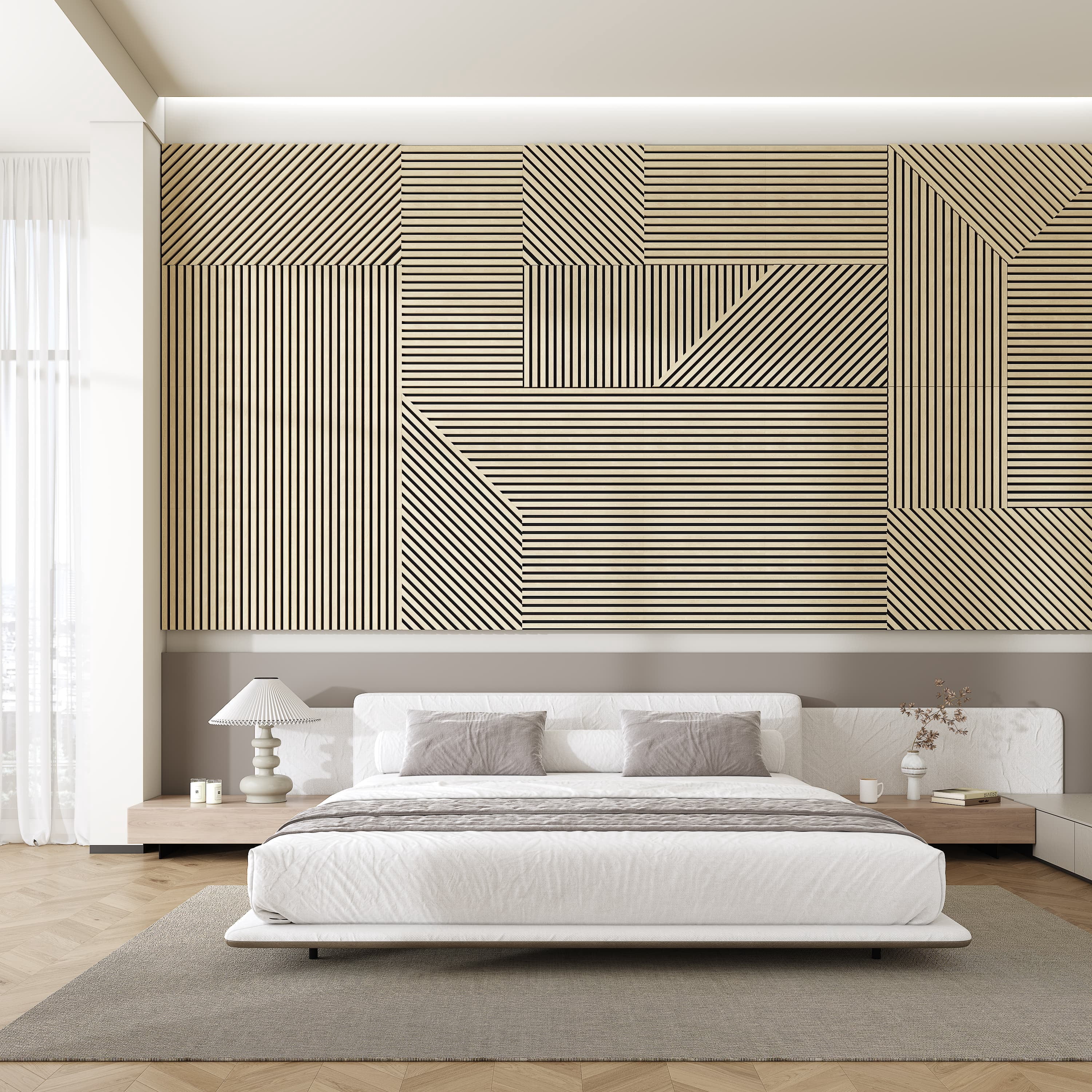 47"x24" Acoustic Slat Wood Wall Panel 3D Slatted Wall Panels 2Pcs,Natural