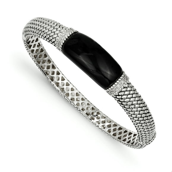 Sterling Silver Sterling Silver Onyx & 1/10ct. Diamond Bangle Bracelet