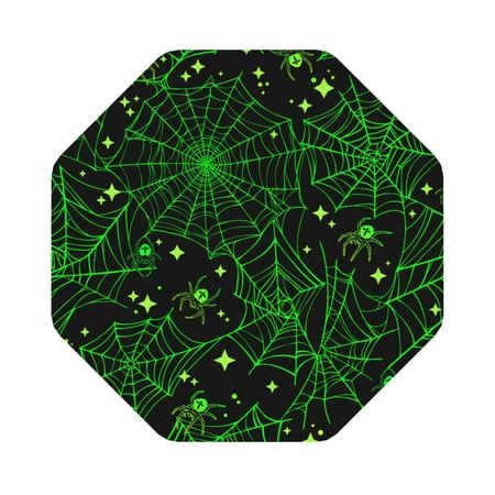 

Coaee Green Bright Web with Spiders Print Leather Coasters Set of 6 Non-Slip Washable Cup Coasters for Home Office Bar Octagon