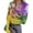 Yellow #047, variant on Mardi Gras Shirts for Women Mask Print Feathers Print Long Sleeve T Shirts Sparkly V Neck Purple Tunic Tops White 2XL