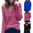 thumbnail image 2 of Koszal Winter Chic Lady Solid Color V Neck Long Sleeve Causal Pullover Knitted Blouse, 2 of 7