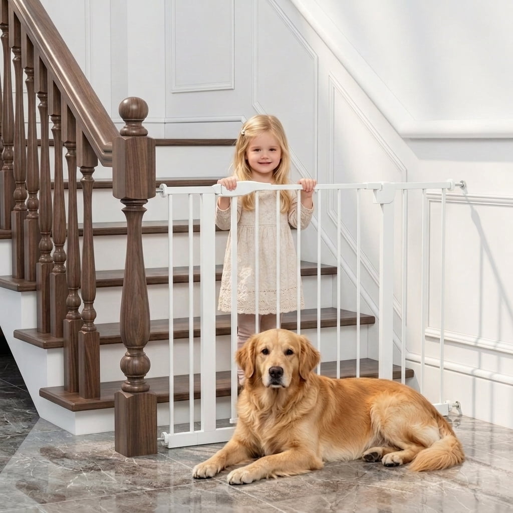 29.5-44.1 inch wide baby staircase safety gate, pressure-installed pet door without drilling (for children), indoor pet door (for doorways).