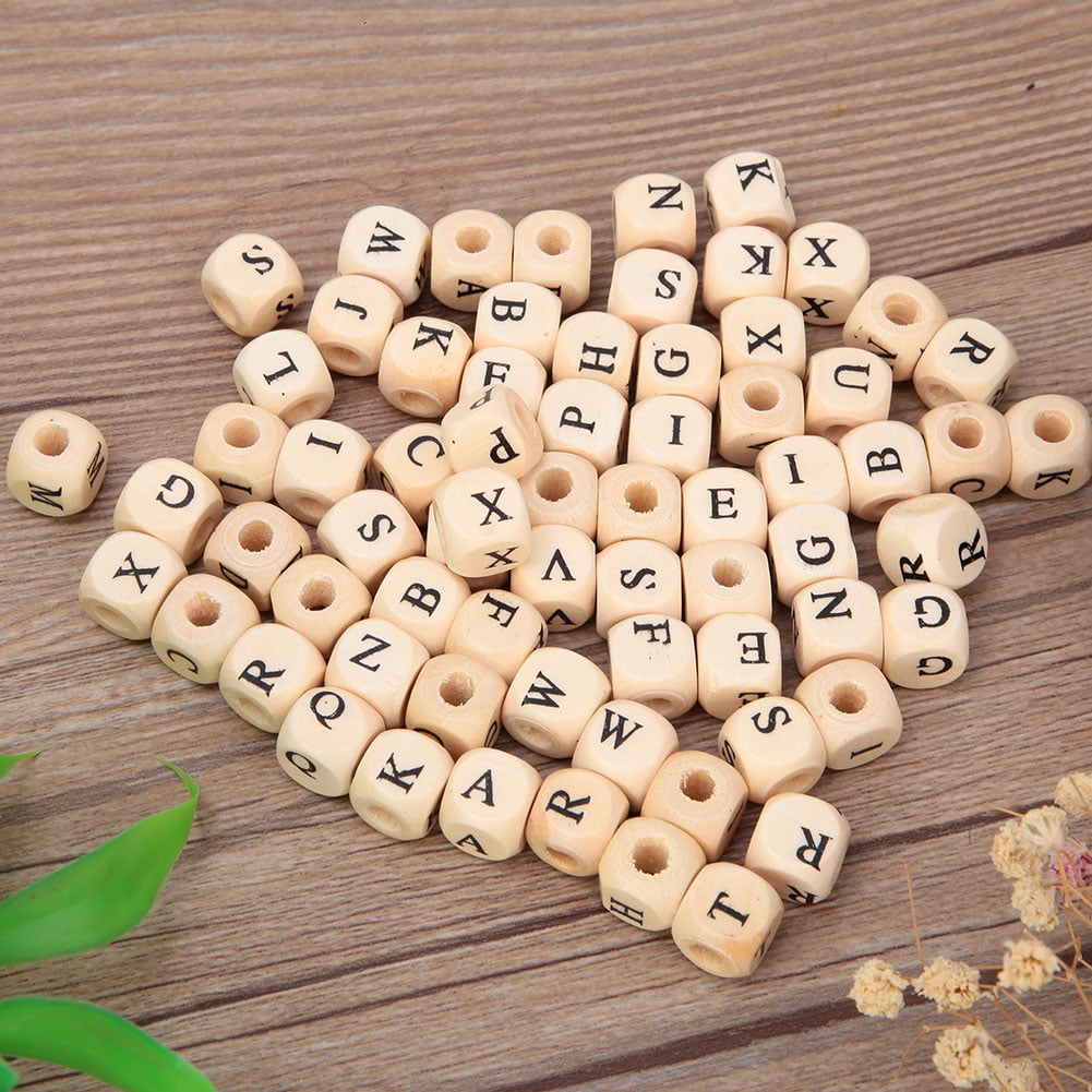 Wood Letters Beads, Wood English Letters, DIY English Pre-drilled Holes  10x10MM Jewelry Making Supplies For Earrings Necklaces 