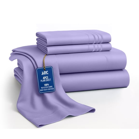 Lux Decor Twin Bed Sheets - 4 Piece Ultra-Soft Microfiber Sheets Set, Deep Pocket Fitted Sheet, Flat Sheet & 2 Pillowcases, Breathable Hotel Luxury, OEKO-TEX Certified, Lavender