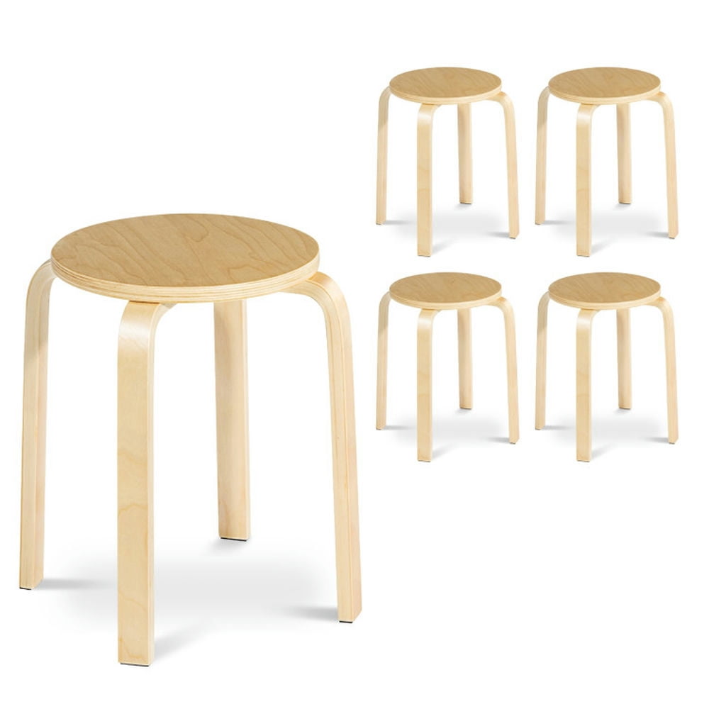 Demi Bonn Set of 4 18" Wood Home Backless Dining Chairs with Stackable Space Saving Design, Beige