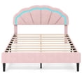 thumbnail image 1 of Costway Queen Size Upholstered LED Bed Frame Soft Velvet Platform Bed with Flower Headboard, 1 of 9