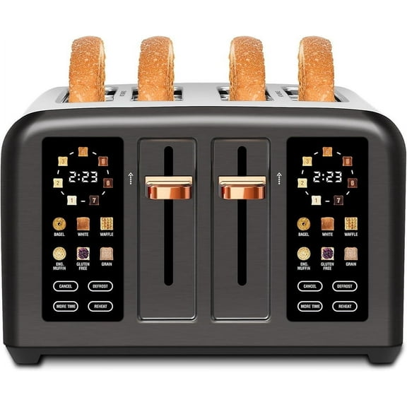 4 Slice Toaster Touch Screen Long Slot, Touch Screen for Dual Control, 7 Shade Settings,1.5'' Extra Wide Long Slots,1800W,Grey