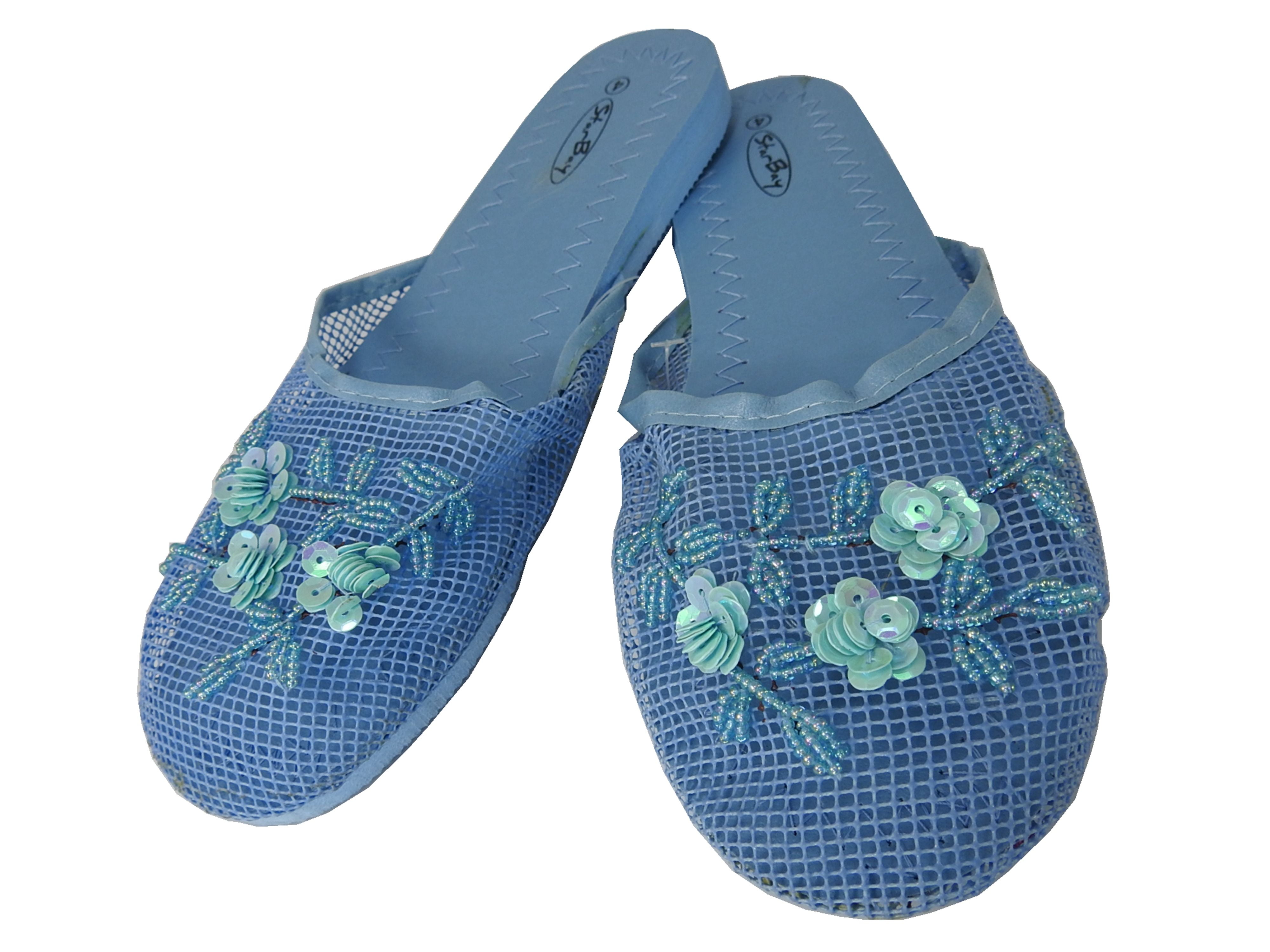 vrede Frustratie resultaat StarBay Girl's Kid's Solid Blue Color Floral Beaded Sequins Mesh Chinese  Slippers Sandals - Walmart.com