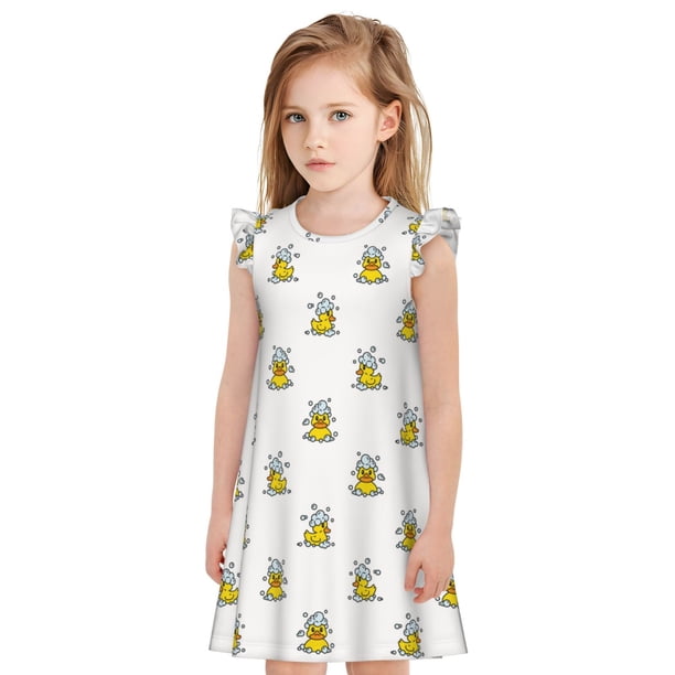 Fotbe Rubber Duck Showe Vestido de Dormir para Niñas de 3 a 10 Años, Mangas Cortas, Estilo Princesa, Pijama Camisón con Mangas Voladas-X-Large