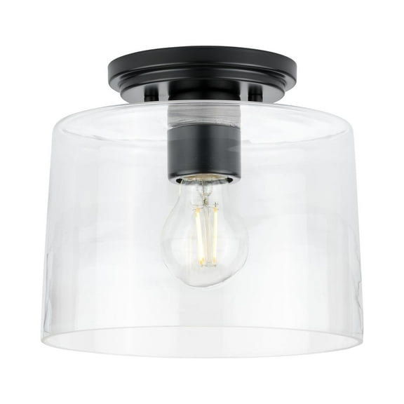 Adley Collection One-Light Matte Black Clear Glass New Traditional Flush Mount Light