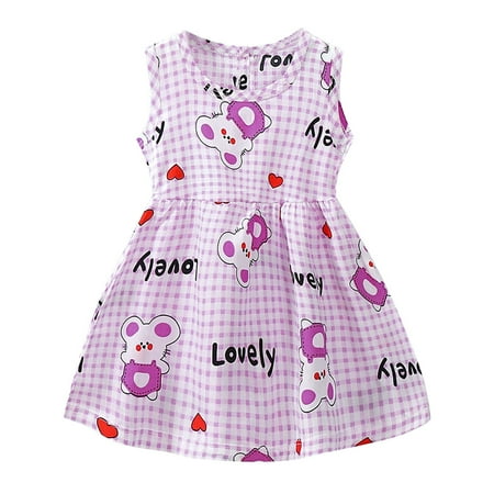 

Toddler Girls Dresses Kids Baby Clothes Sleeveless Floral Cartoon Plaid Beach