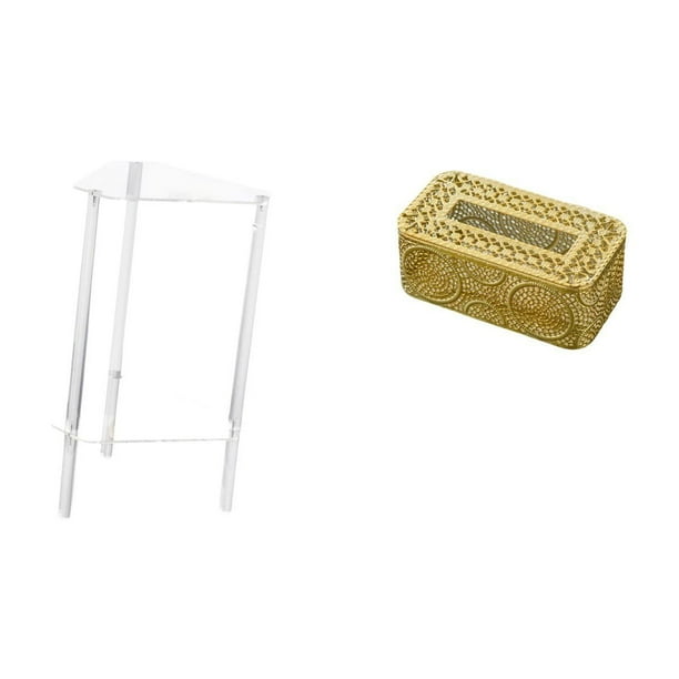 Mesita de noche,Mesa auxiliar de acrílico transparente,mesa auxiliar transparente de 2 niveles,Mesa pequeña de acrílico,mesita de noche pequeña,compacta,Caja de pañuelos,Dispensador de